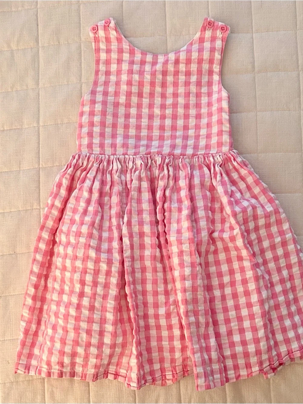 Mini Boden Pink Gingham Strawberry Appliqué Dress